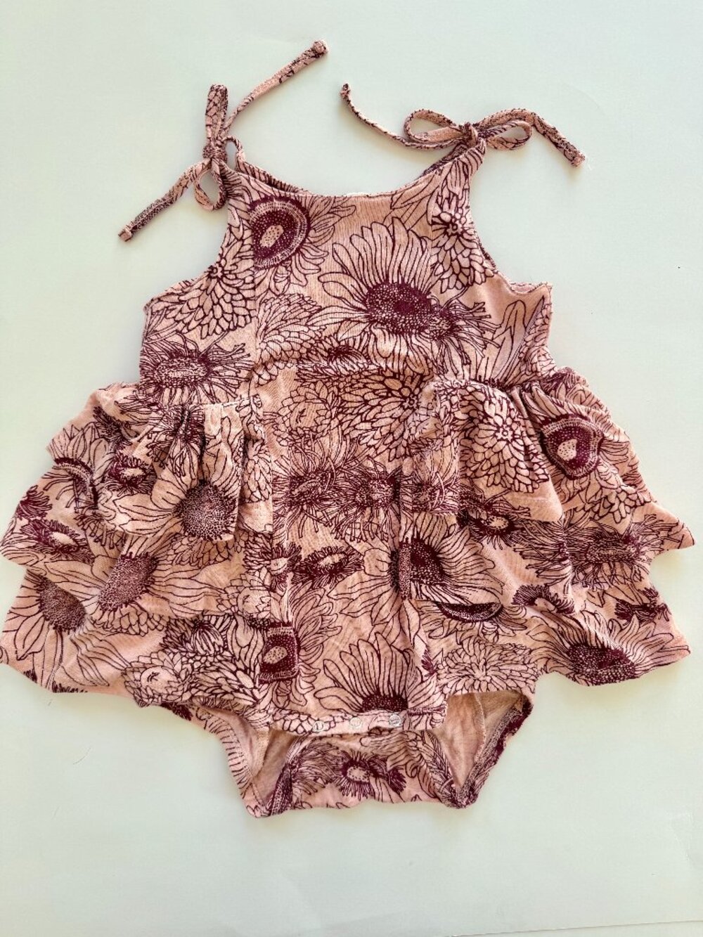 Kate Quinn 18-24M Girls Romper NWOT Sunflower Print Tiered Ruffle Bamboo